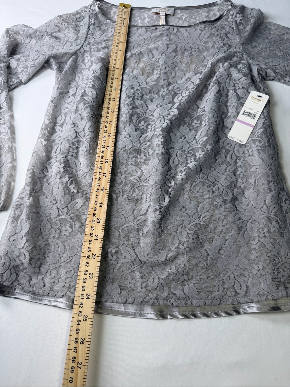 Laundry By Shelli Segal Gray Lace  Feminine Blouse with Underlined Camisole- 6 - Picture 14 of 15